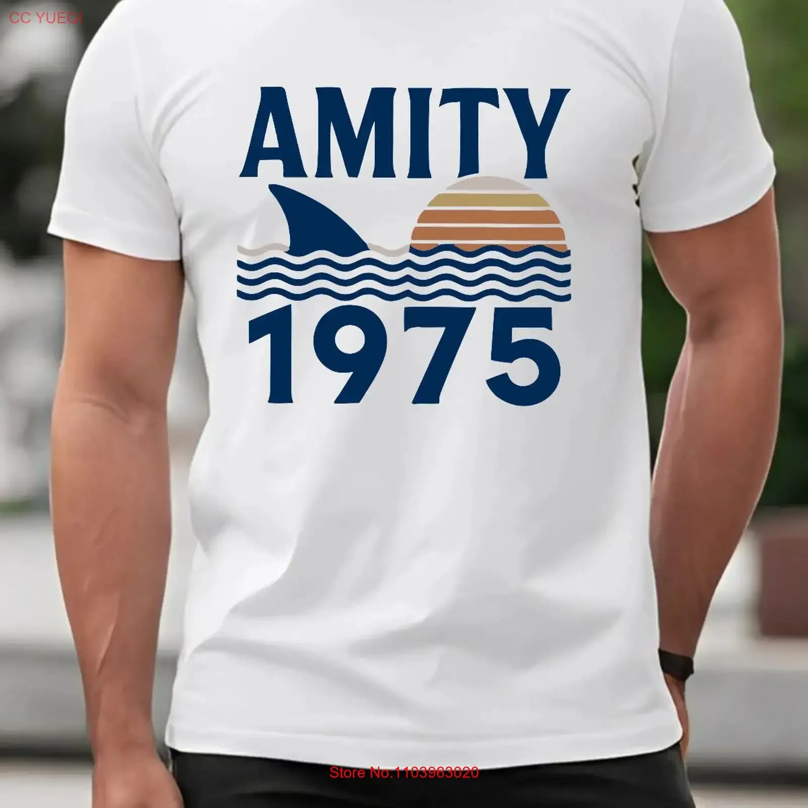 T-shirt Amity 1975 Shark Week Rétro Thriller de la Plage, vintage, délavé, doux, polyvalent, décontracté, légèrement tendance, unisexe, graphique