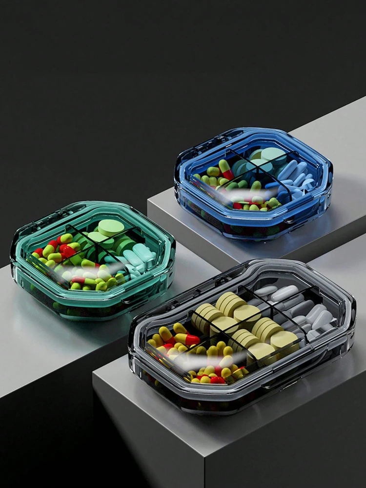 

1Pc Portable 4/6 Compartment Pill Storage Container for Daily Medication Moisture-proof Sealing