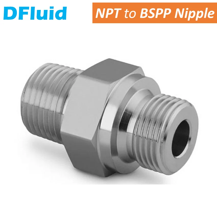 

1pc SS316 Male NPT to Male BSPP ISO228/1 G Thread 1/8" 1/4" 3/8" 1/2" 3/4"Hex Nipple 3000psig 20MPa Pipe Fitting Stainless Steel