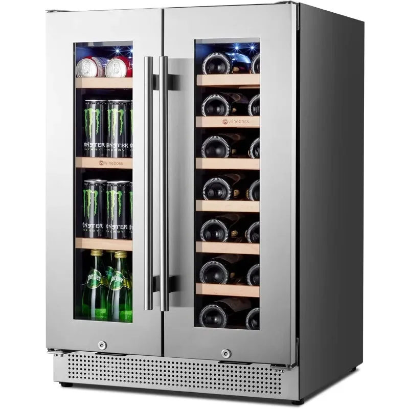 24 Inch Wine and Beverage Refrigerator, 20 Bottle & 88 Cans Dual Zone Beverage Fridge, Built-in Cabinet Wine Cooler