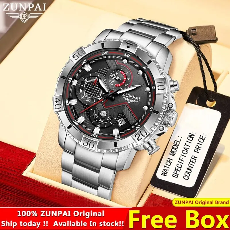 ZUNPAI Original Watch for Men TOP Brand Waterproof Sports Stainless Steel Chronograph 2023New Fashion Luxury Wrist Watches