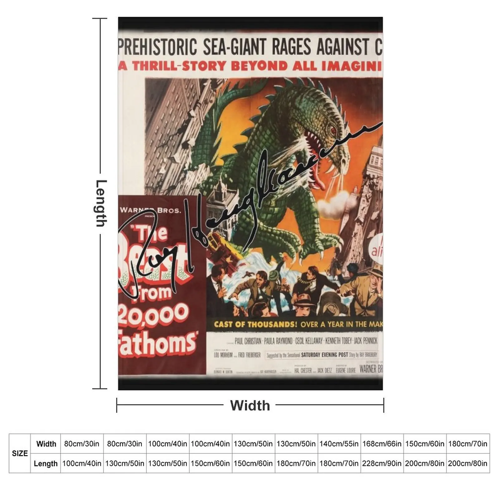 The Beast From 20,000 Fathoms, Large - Ray Harryhausen Signature. Throw Blanket