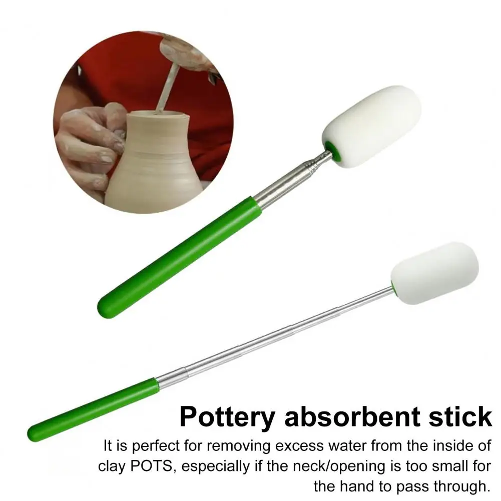 1/3Pcs Telescoping Pottery Sponge Stick Handle Absorbent Long Pottery Cleaning Sponge Tall Narrow Pottery Water Removal Tools