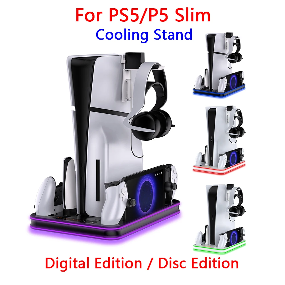 

Multifunctional Cooling Fan Stand For PS5 Slim Console Dual Controller Charging Dock For PS Portal Charge Station For PS5 Host