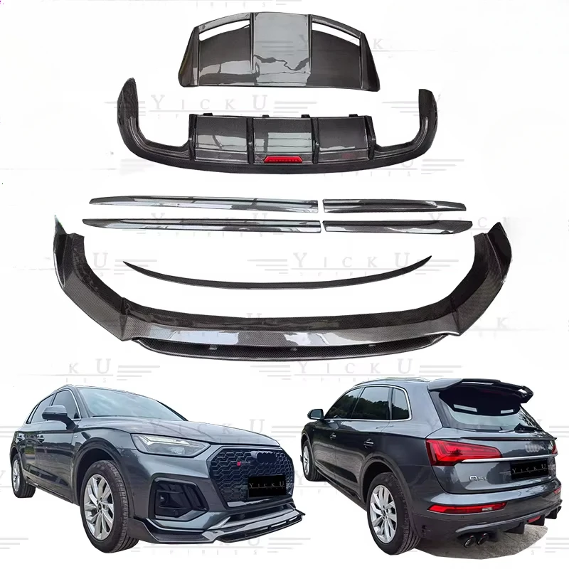 YICKU Carbon Fiber Body Kit for Audi Q5L 2018-2022 Front Lip Side Skirt Rear Lip Spoiler Top Wing CF Rearview Mirror Housing Q5