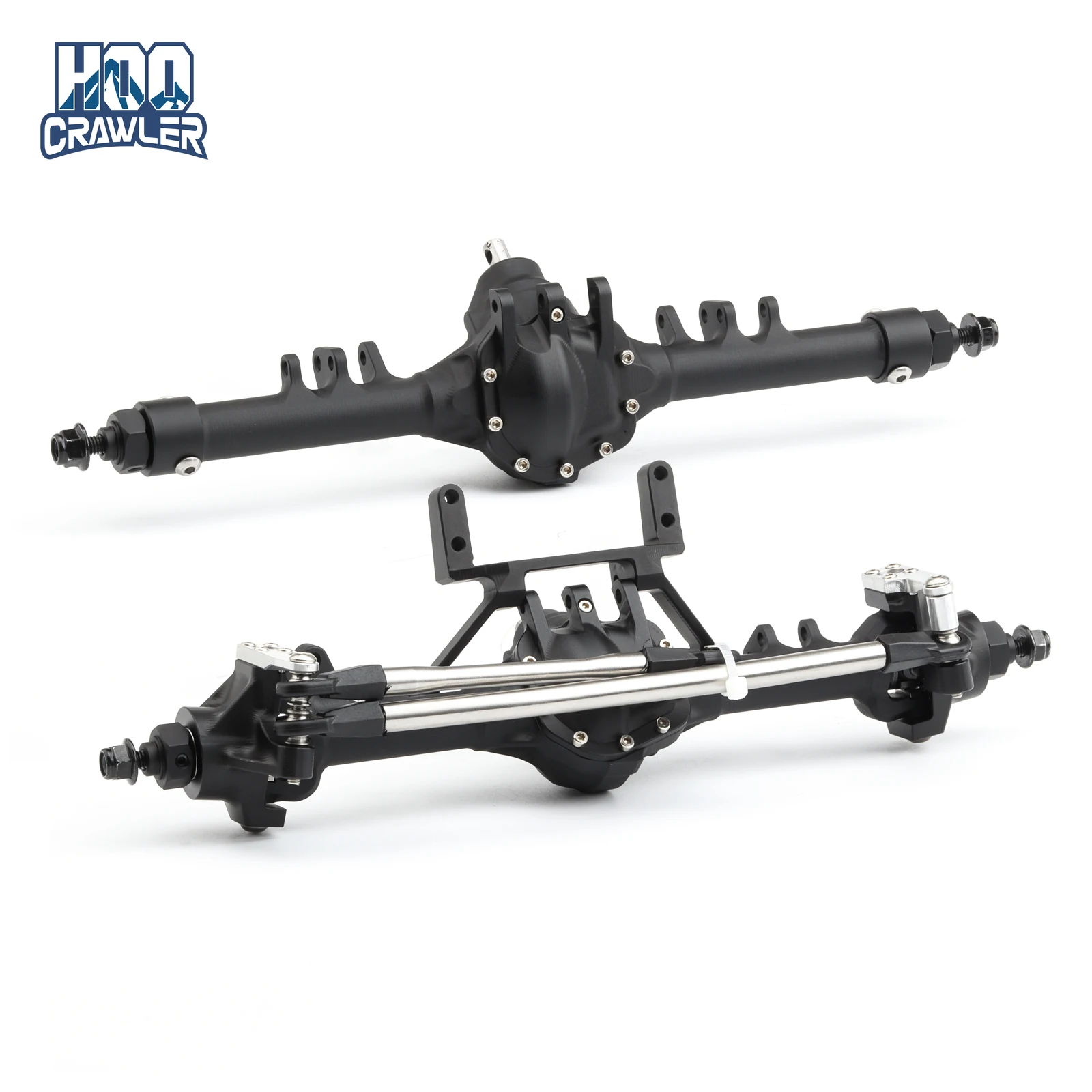 Hoocrawler Straight Axle Set with SOA Servo Mount Black Silver Anodized for VS4-10 1/10 RC Rock Crawler Axial SCX10 II