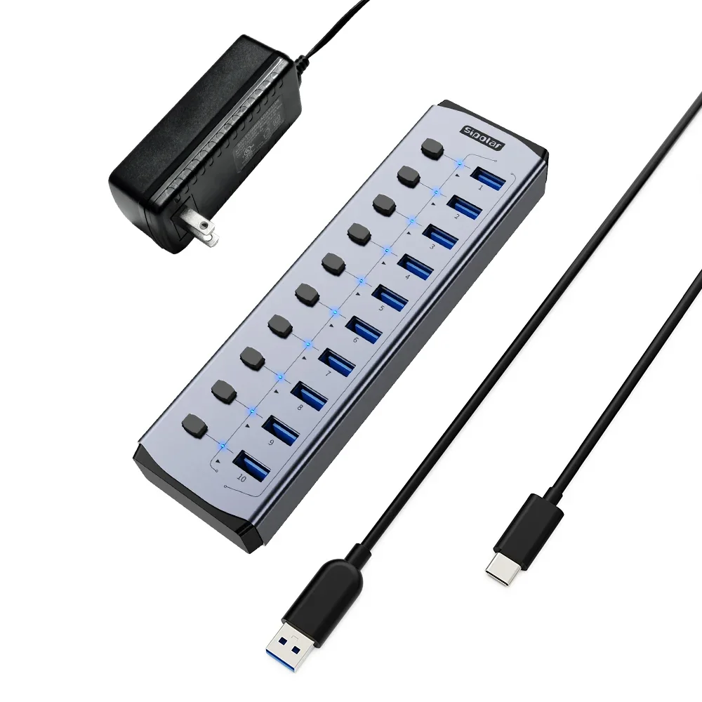 

FS-803 Сиполярный высокоскоростной концентратор USB-зарядная станция Алюминиевый 10-портовый концентратор USB 3.0