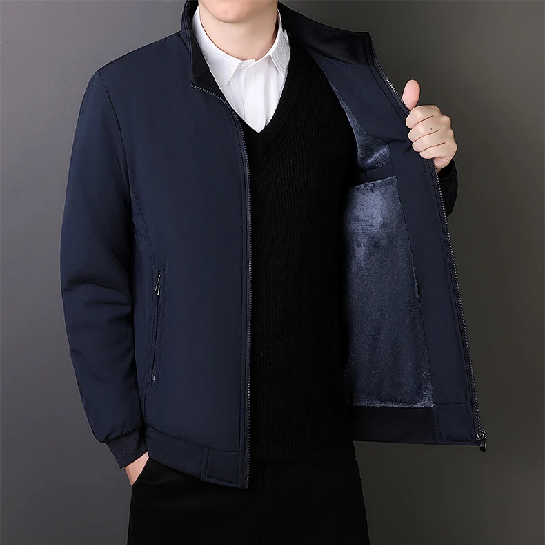 

Men Business Jacket Autumn Winter Inner Fleece Thicken Jacket Coat Men's Full Zipper Velvet Jacket Mens Pure Cotton Casual Parka