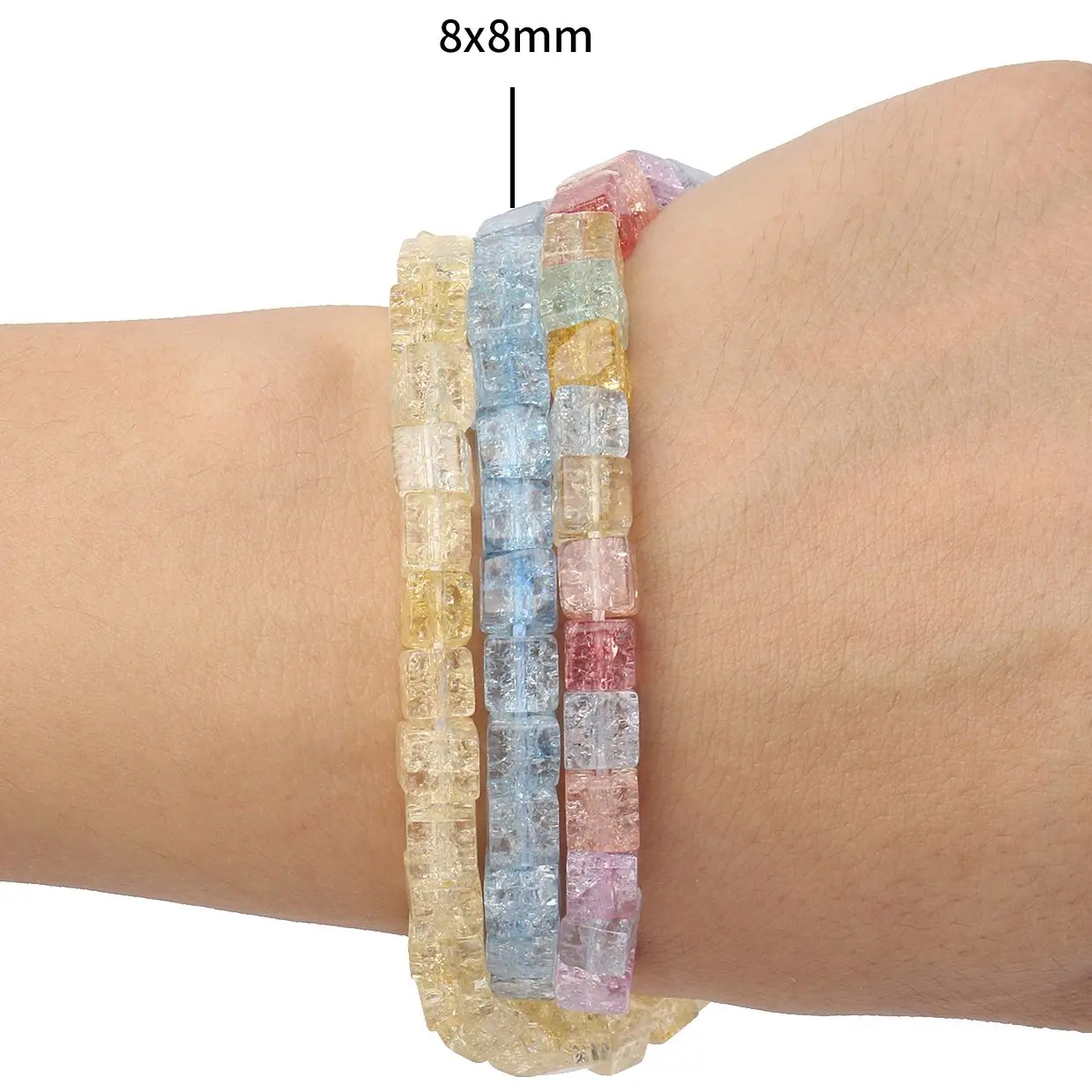 Natural Stone 8mm Square Colorful Snow Cracked Quartz Crystal Beads Cube Spacer Beads For Jewelry Making Diy Bracelet Necklace view 5
