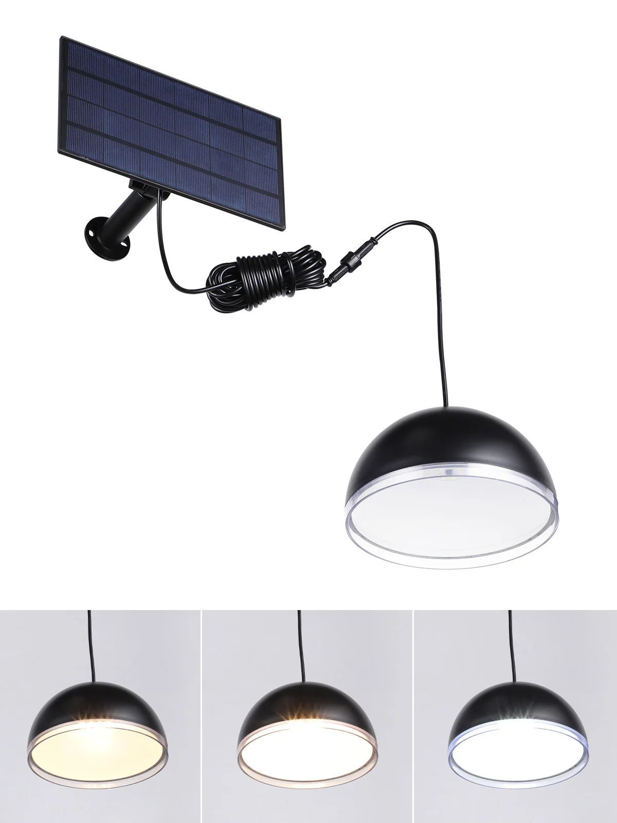 3CCT Solar Powered Pendant Light Outdoor, 50%/100% Dimmable, Dusk to Dawn, 6 Modes, Solar Hanging Lights with Remote