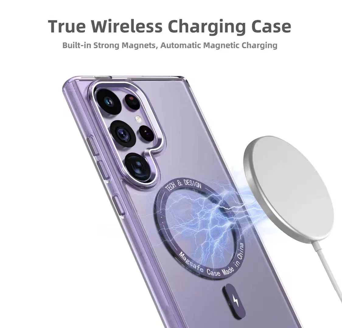 For Magesafe Magnetic Transparent Wireless Charge Case For Samsung Galaxy S24 Ultra Plus Shockproof PC Full Lens Protector Cover