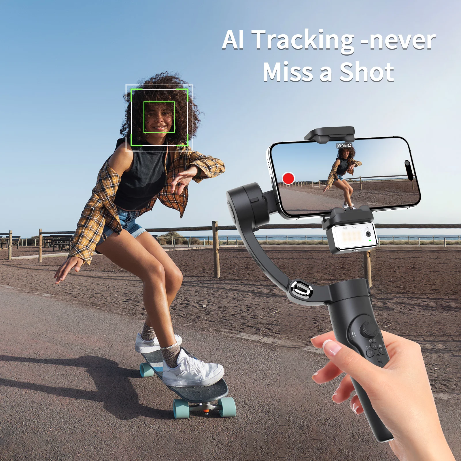 

3-Axis AI Face Tracking Gimbal Phone Holder Stabilizer with Fill Light Remote Control Foldable Holder for Smartphones