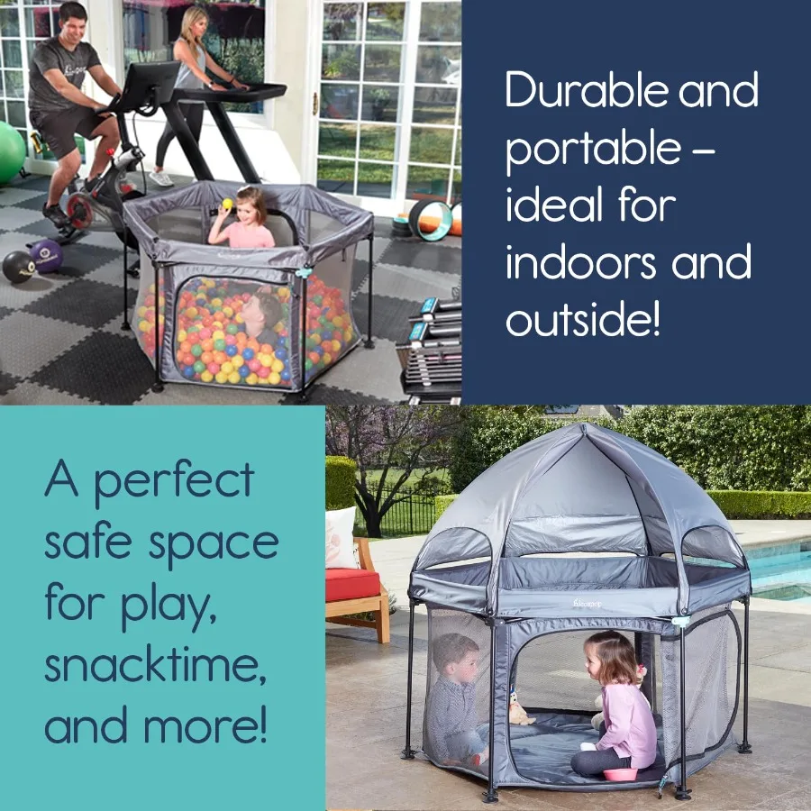 53” PlayPod Outdoor Baby Playpen for Baby with Canopy, Deluxe Portable Playpen for Babies and Toddlers with Dome