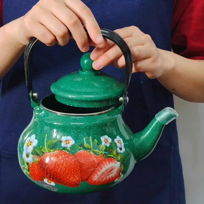 

Enamel Boiling Kettle Home Outdoor Enamel Kettle Vintage Print Milk Tea Coffee Enamel Kettle