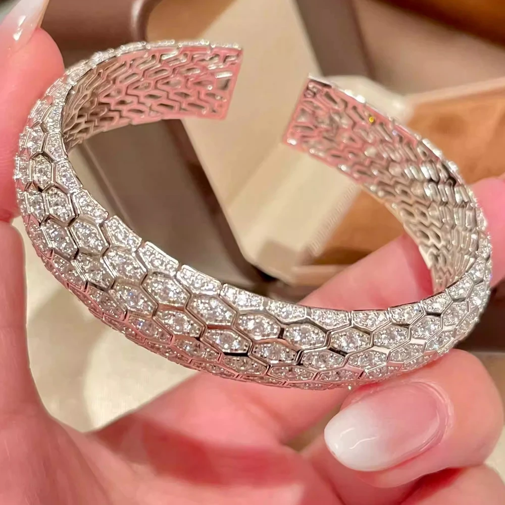 

KQDANCE Роскошные ювелирные изделия из серебра 925 пробы с полным цирконом, браслет-манжета для женщин, подарок на годовщину