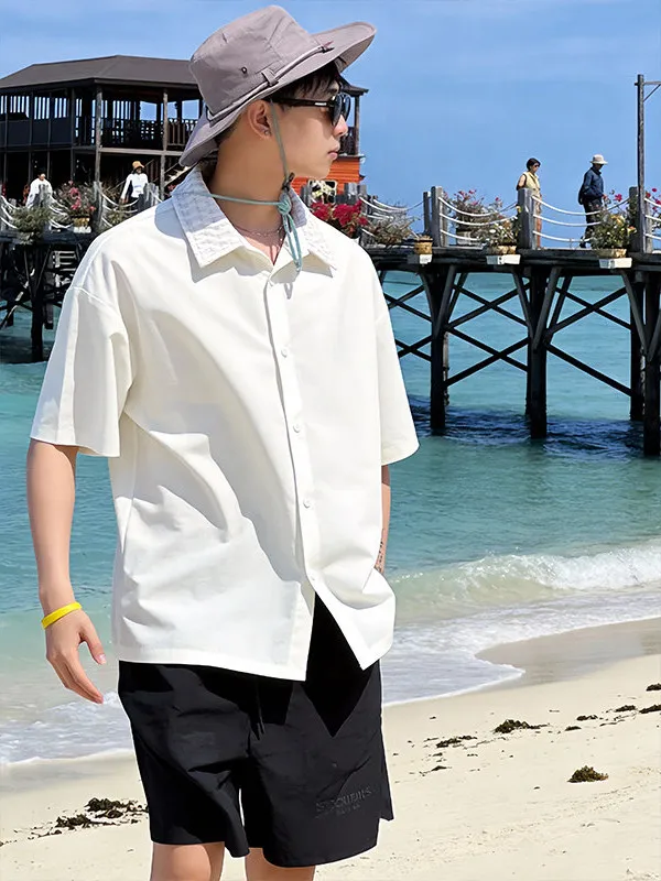 

Модная мужская пляжная рубашка из ледяного шелка с коротким рукавом и воротником, летняя новинка, молодежный повседневный топ, дышащая футболка с охлаждающим эффектом