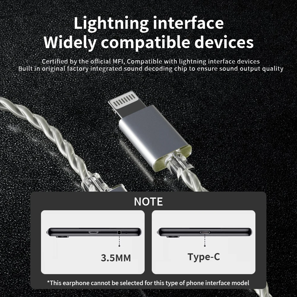 El cable de auriculares ND Lightning es adecuado para auriculares con cable con interfaz Lightning, 2 pines, enchufe y desenchufe de doble pin 0.