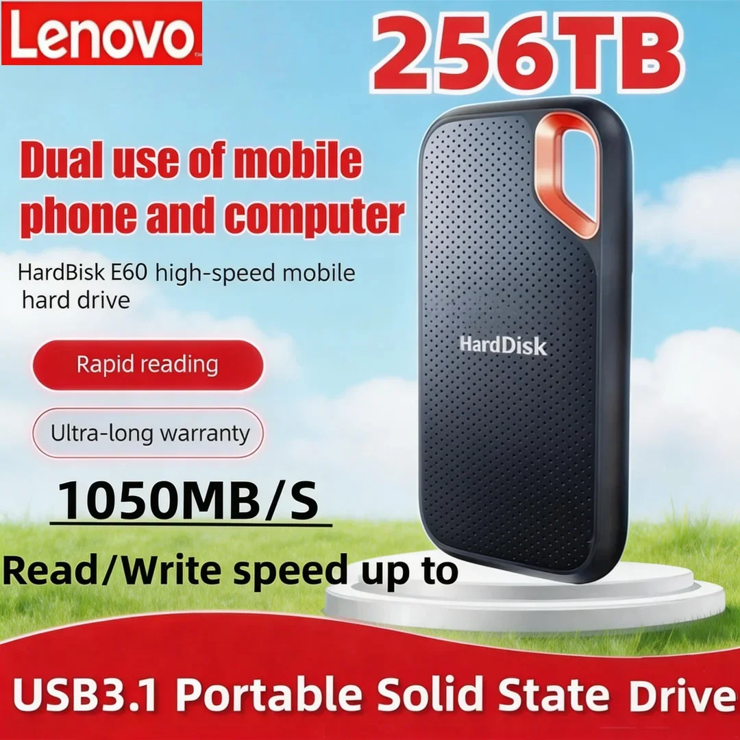 

Внешний твердотельный накопитель Lenovo E61 USB 3.1, портативный SSD, 2 ТБ, 4 ТБ, 16 ТБ, 256 ТБ для ноутбуков, PS5, мобильных устройств