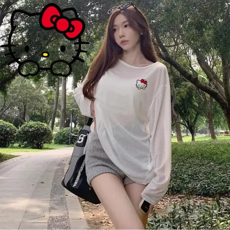 Miniso Hellokitty Top Clothes Cartoon Figure Kitcat Printing White Colour Summer Two Pieces Sling Vests Sweet Style Cool T-shirt