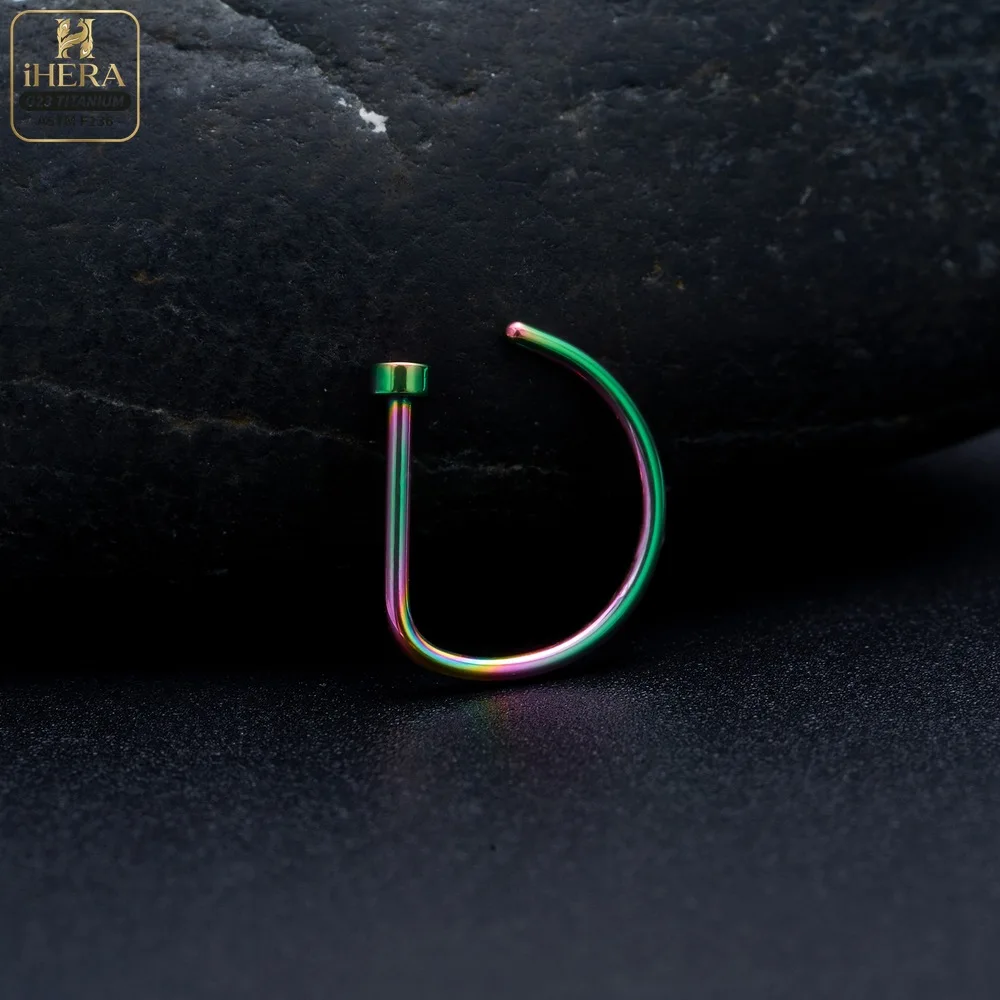 1/10PCS ASTM F136 Titanium Fake Nose Ring Hoop Non Piercing D Shape Nostril Lip Septum Earring Body Jewelry Kit