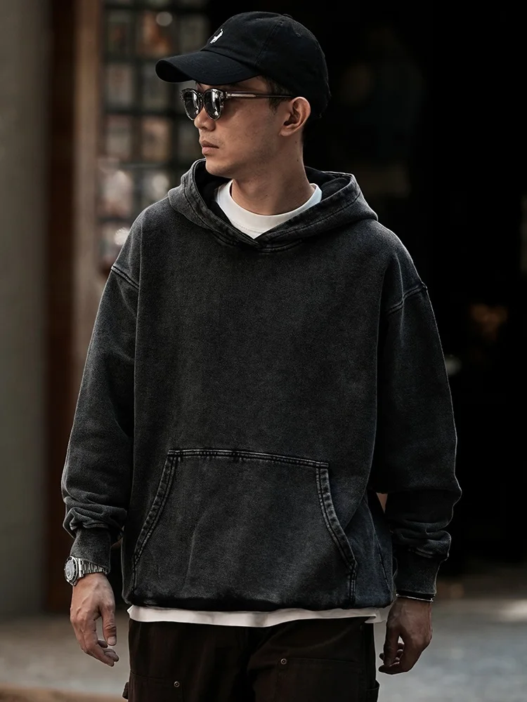 

Pure Cotton Hoodie Men's Spring Autumn Japanese Waed Vintage Bla Loose Casual Trendy Outerwear Comfortable Loose Fit Hoodie