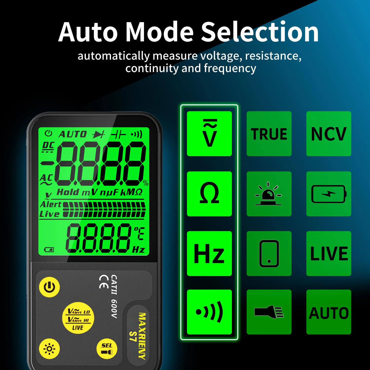 NOWY przenośny multimetr cyfrowy MAXRIENY S7 Wyświetlacz LCD Woltomierz DC AC NCV Ohm Tester ciągłości na żywo Hz Bateria litowa USB