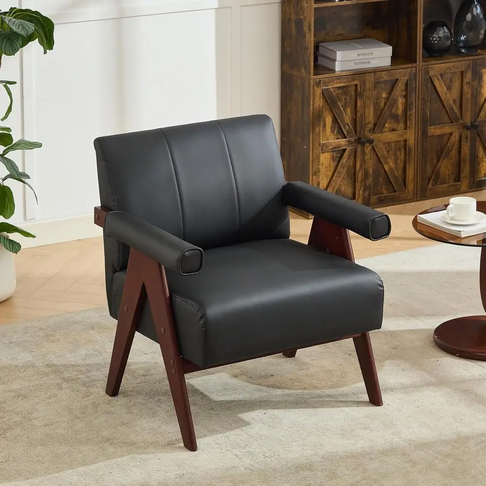 

Modern Leather Accent Chair, Contemporary Style, Solid Wood Frame, Ideal for Living Room, Reading Nook, or Office Waiting Area