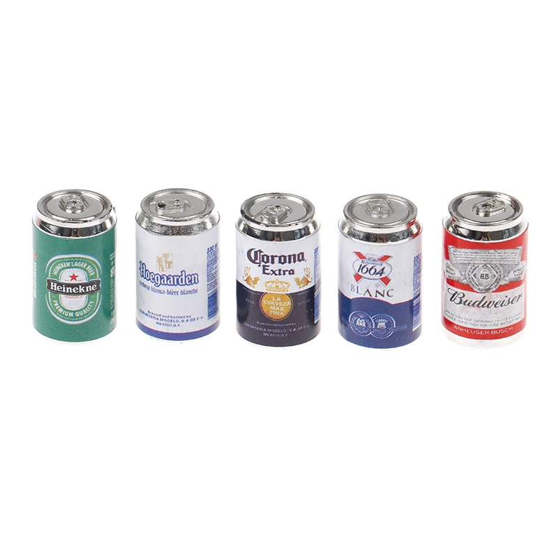 5Pc 1/12 Miniature Scene Model Of Doll House Decorate Mini Soda Beer Can Miniature Food Art Supply DIY Decoration