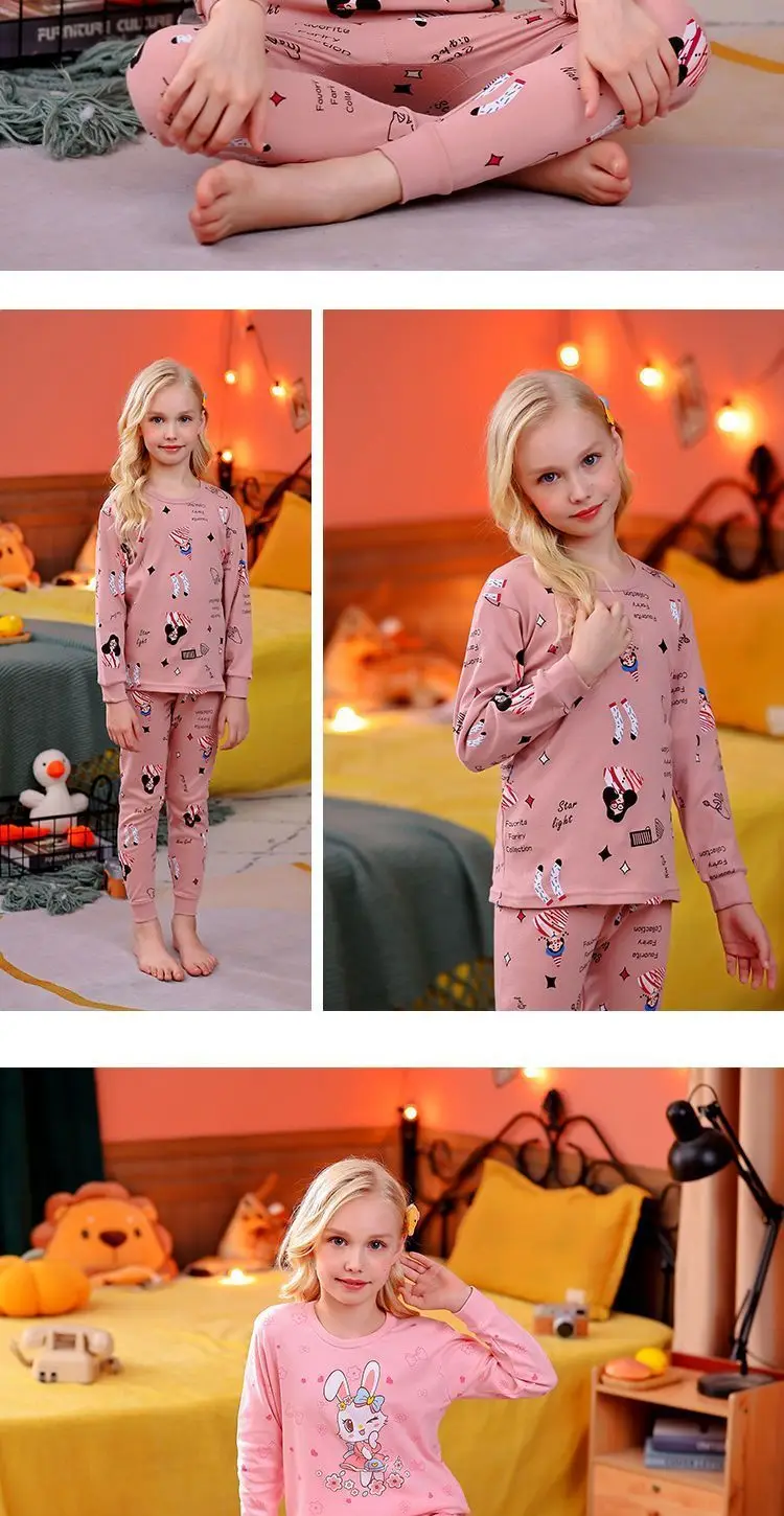 100% Baumwolle Kinder-Unterwäsche-Set für Frühling und Herbst, Mittellange Mädchen-Unterhose, 2er-Pack, Langarm-Loungewear – Detail 9