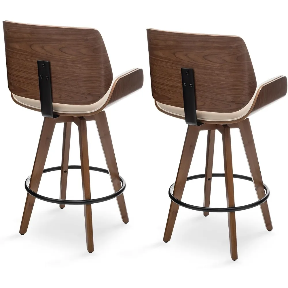 Counter Height Modern Swivel Barstools Bar Stools, 26" 360 Free Swivel Upholstered Bar Stool with Back Wood Legs