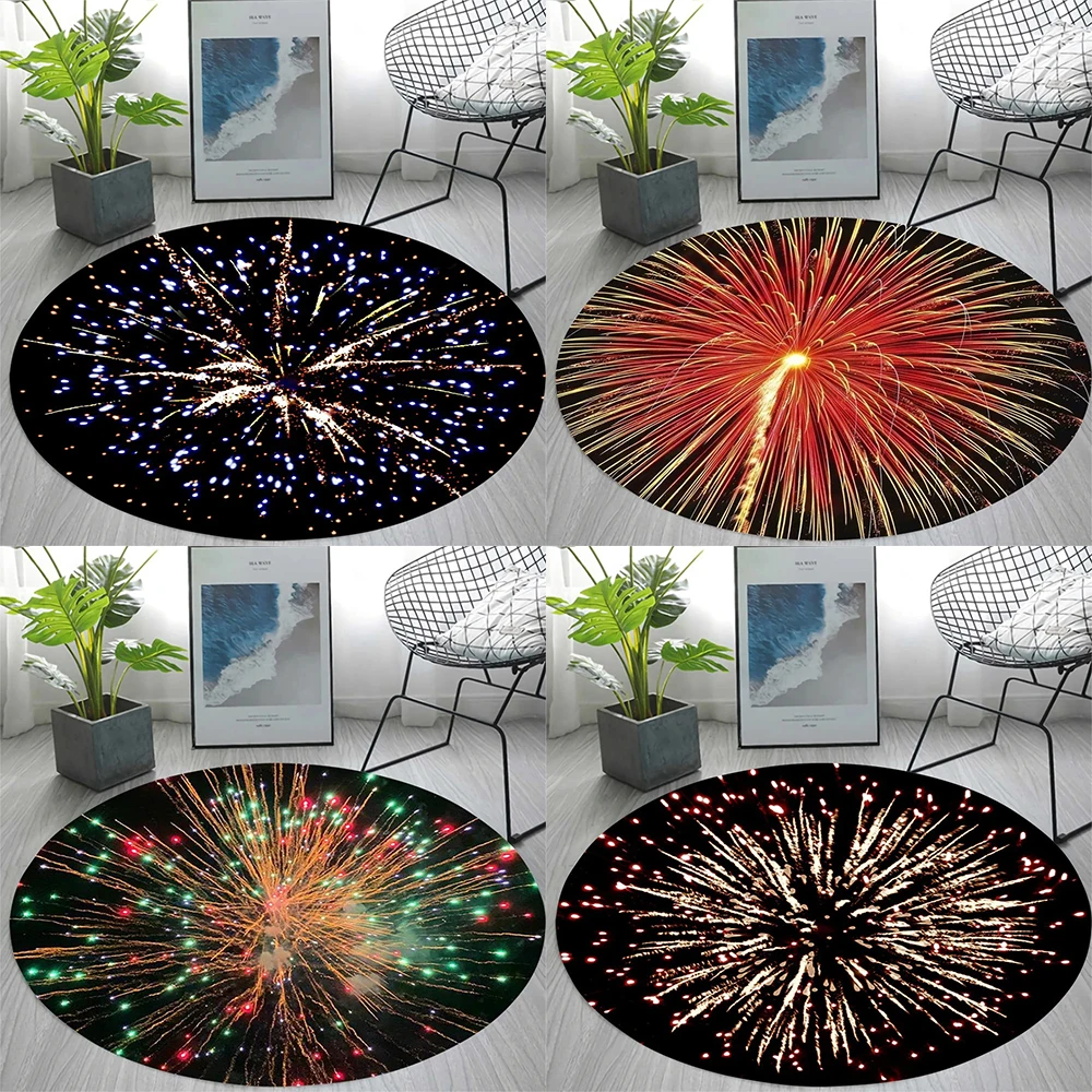 Fireworks pattern round carpet living room bedroom sponge non-slip floor mat home decoration bathroom absorbent floor mat