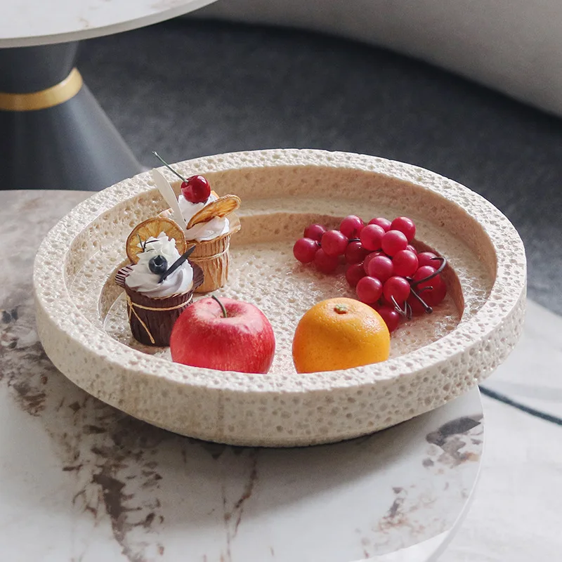 Light  wabi silent wind imitation yellow travertine geometric tray storage fruit plate ornament dining  entrance mode