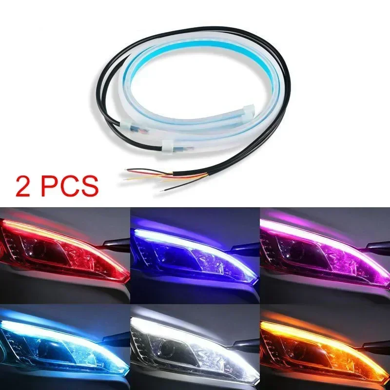 2pcs 30cm Car DRL Flexible Waterproof Headlight LED Strip Universal Auto Headlights RGB Turn Signal Yellow Brake Flow Lights