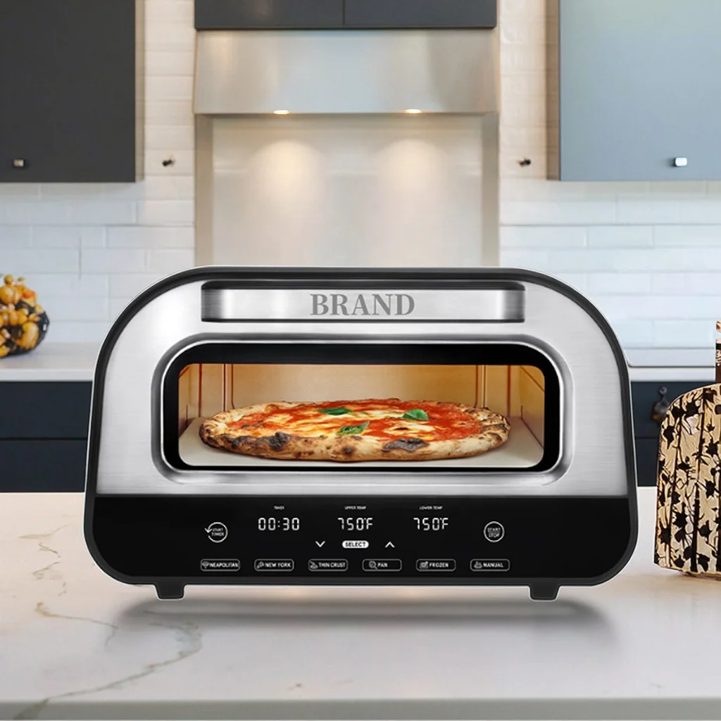 

12-inch tabletop pizza maker, integrated indoor pizza oven, air fryer 800℉ with 6 preset modes, electric toaster
