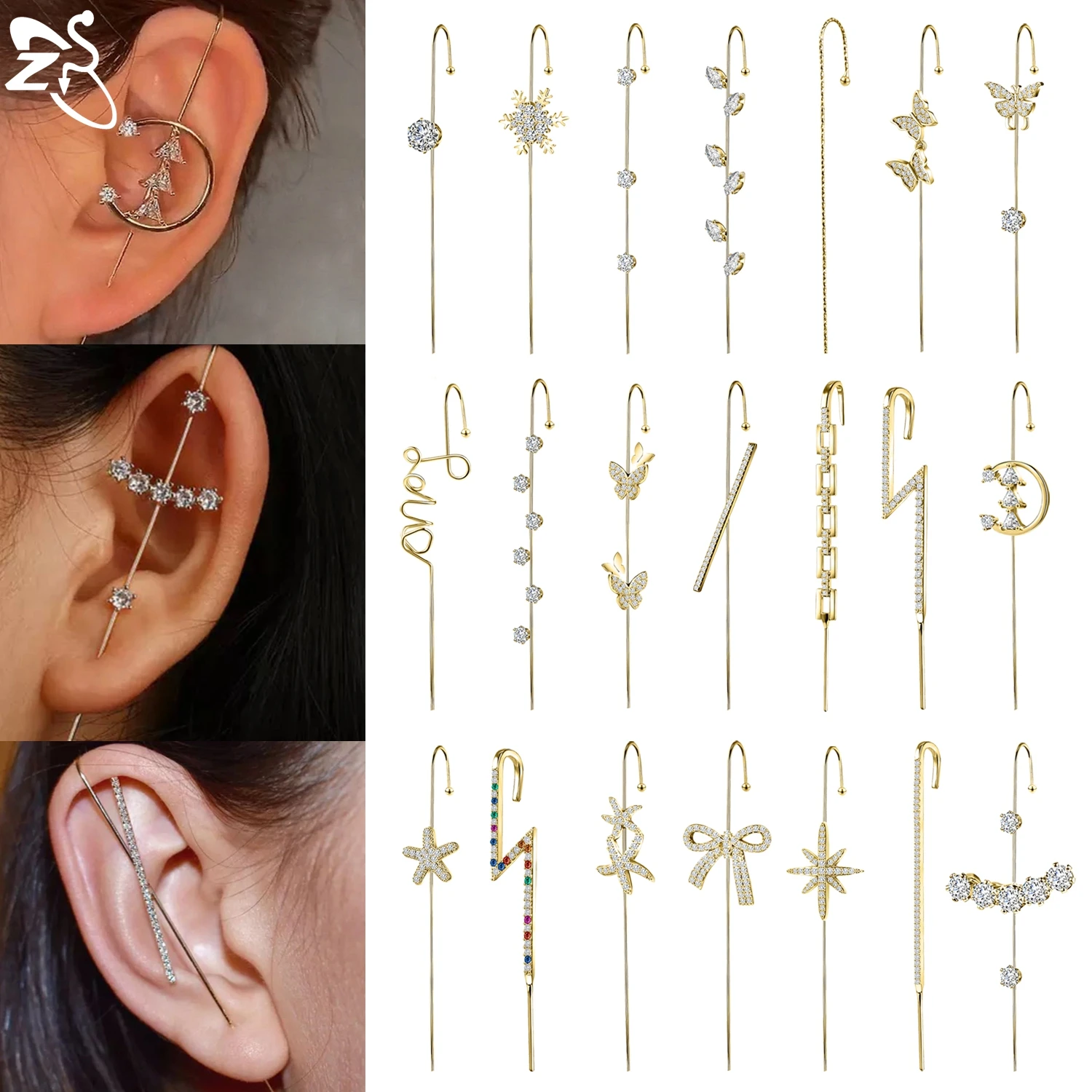 ZS 1 PC 12/18G Ear Needle Wrap Hook Earrings Women Girls Butterfly Bow Ear Studs Helix Cartilage Piercings Jewelry 60/68/70/73MM