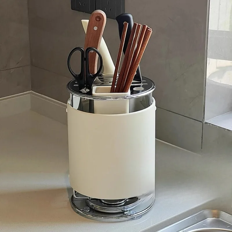

Кремовый стиль, кухонный вращающийся держатель для ножей, полка на столешницу, пищевой сливной держатель для палочек для еды, многофункциональная стойка для хранения инструментов