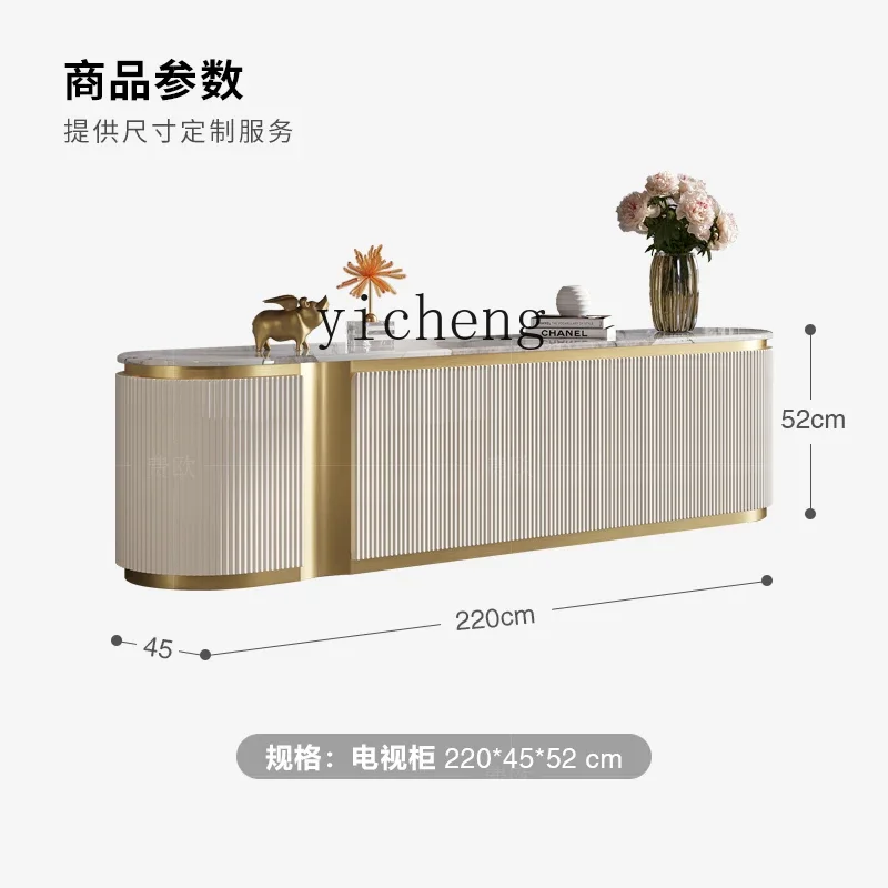 

b18light luxury TV cabinet high-end living room bright paint marble floor cabinet coffee table