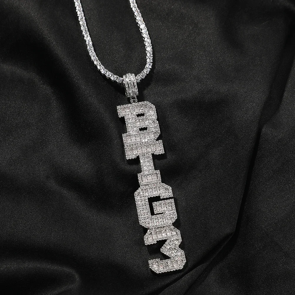 TopBling Custom Name Baguettecz Letter Pendant Iced Out Bling Cubic Zirconia Personalized Name Necklace Hiphop Jewelry