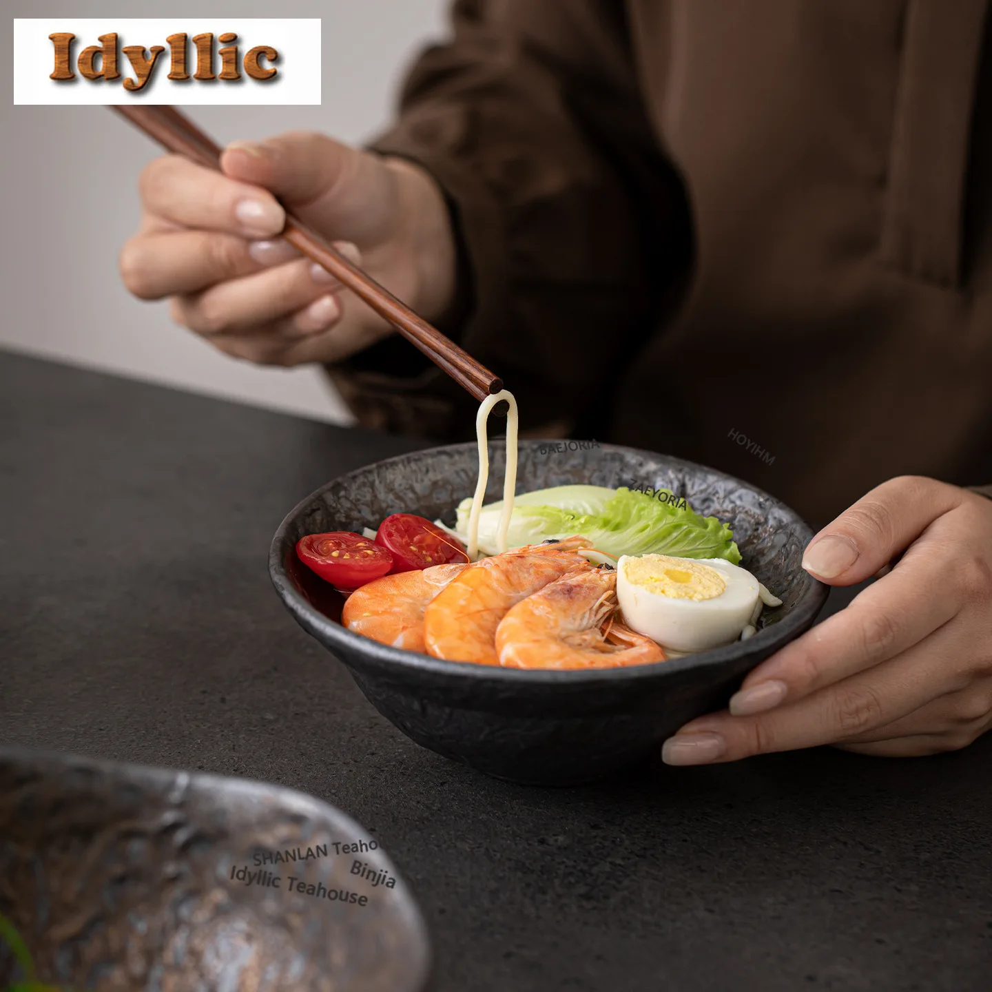 HOYIHM Gilded Iron-glazed Rock Pattern Bowl Food Bowls Refreshment Fruit Plate Oats Basin Steak Fish Bowls Restaurant Tableware