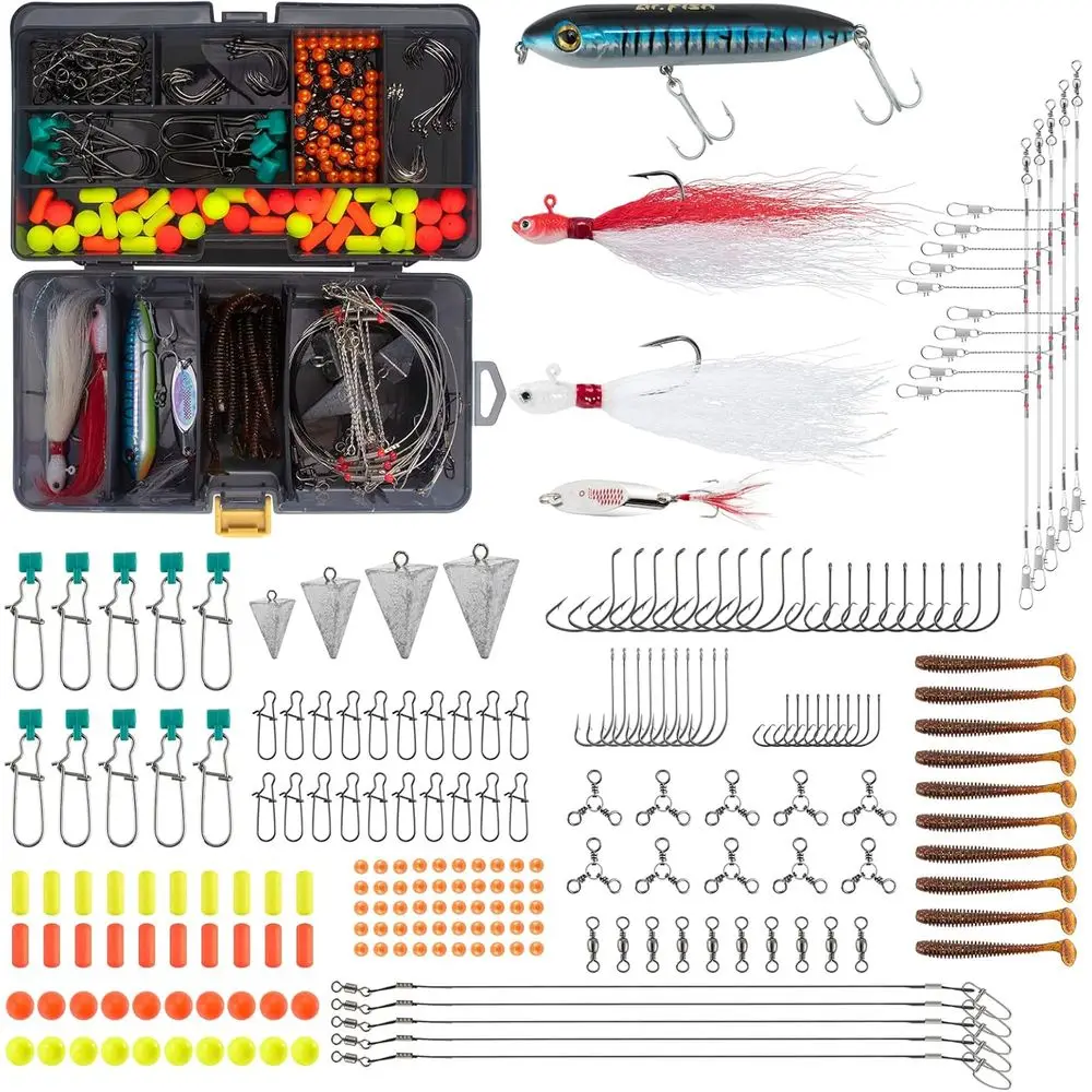 

Набор для рыбалки Ocean Surf: набор приманок и снастей для морской воды из 269 предметов с пряжными приманками и грузилами-пирамидами