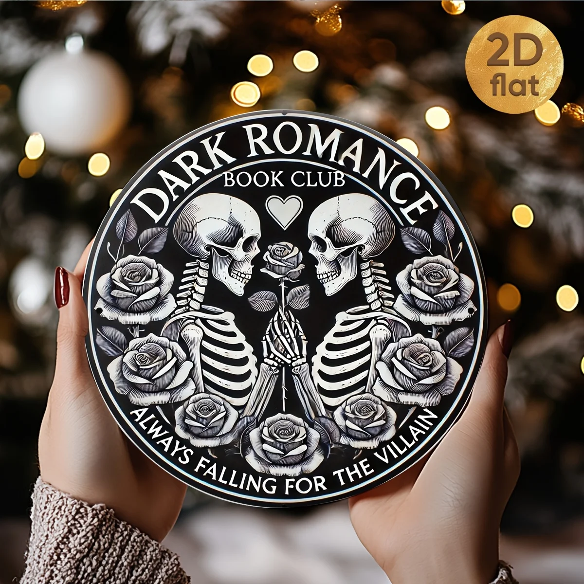 1 Stück Dark Romance Book Club Metall-Wandschild – Gothic Skull & Rose Design, 19,99 x 19,99 cm, rundes Aluminium-Dekor für Zuhause, Bar, Café