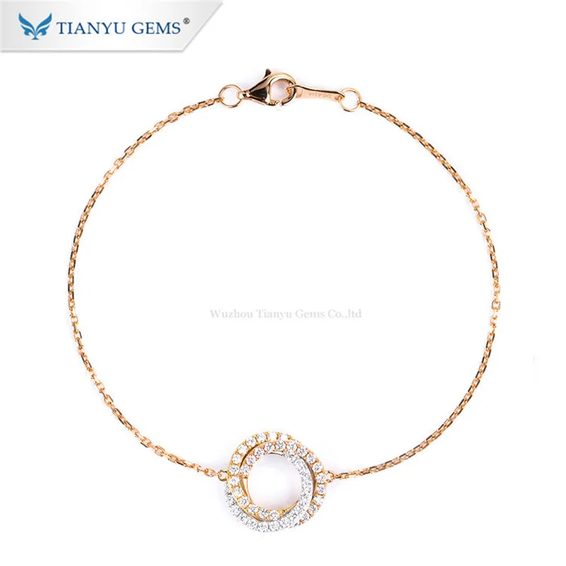 Tianyu Gems DEF/VVS Moissanite Diamond Rounded Circle Chain Bracelets 14K 18K Real Gold Adjustable Bracelet Lady Fine Jewelry