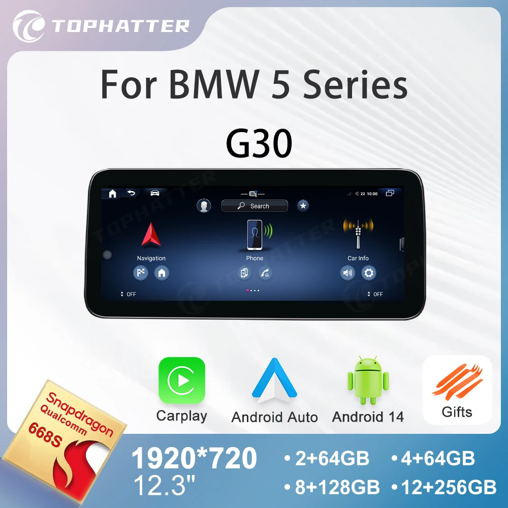 

12.3in carplay for BMW 5 Series G30 Android GPS Systeme Touchscreen Multime Stereo Androidauto Stereo Carplay Android Auto