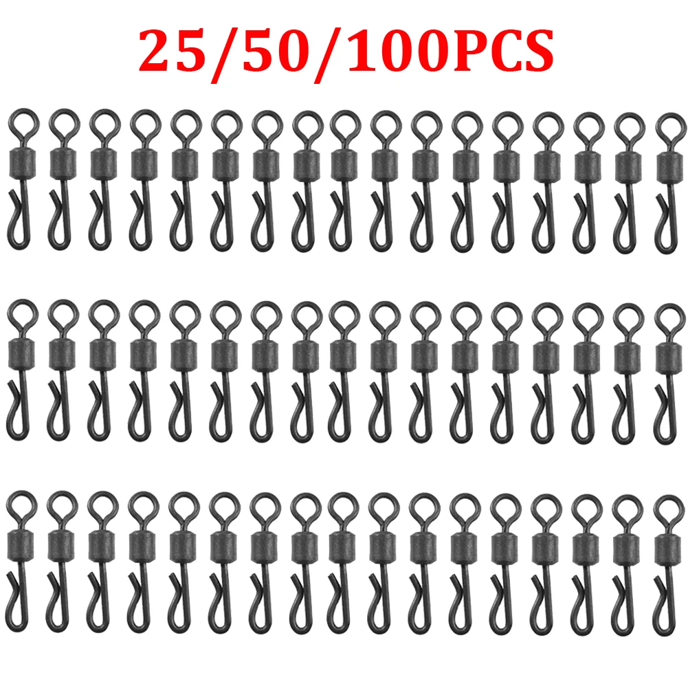 25-100PC Carp Fishing Swivels Snaps with Solid Ring Quick Change Fishing Hook Swivels Q-Shaped Quick Change Swivels Fishing Tool