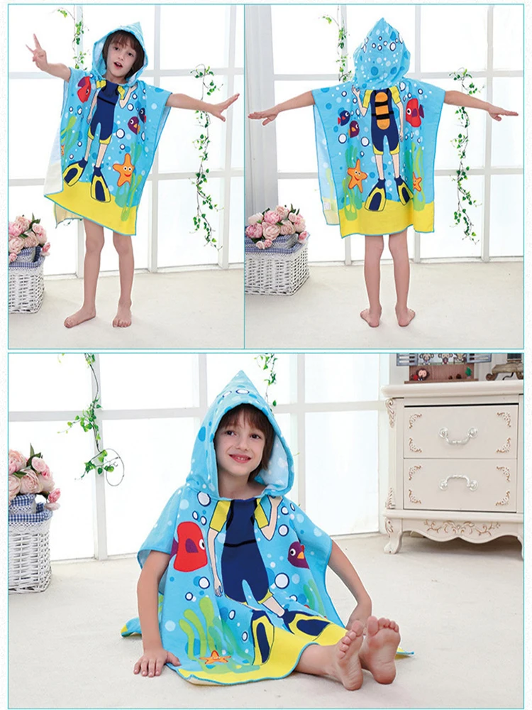 Kids Bathing Stuff Infant Washcloth Children\'s Bathobes Child Kid Hooded Cloak Bathrobe Towel Cotton Beach Towel Baby Robes