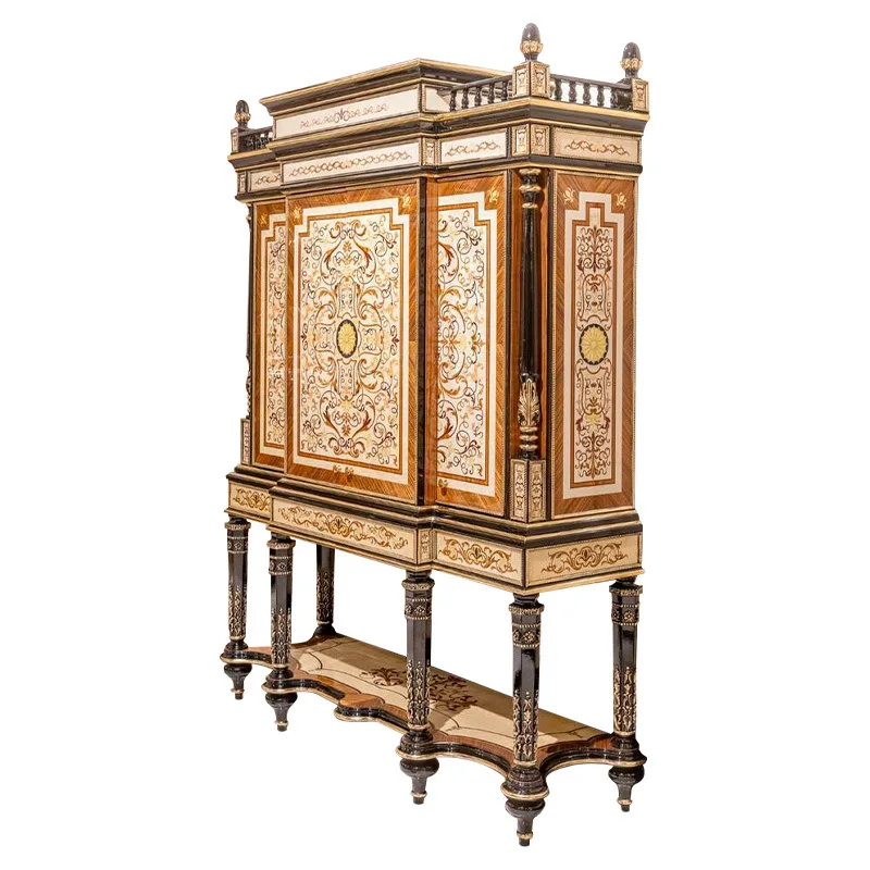Wood carving flower double door wine cabinet restaurant glass wine display cabinet locker villa whole house furniture