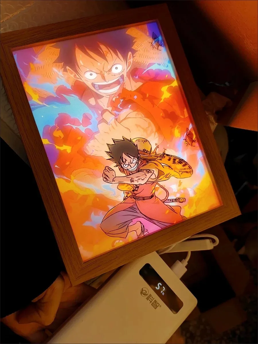 One Piece Anime Figure Monkey D Luffy Led Night Light Painting Decor Photo Solon Ace Room Decoration Birthday Christmas Gift