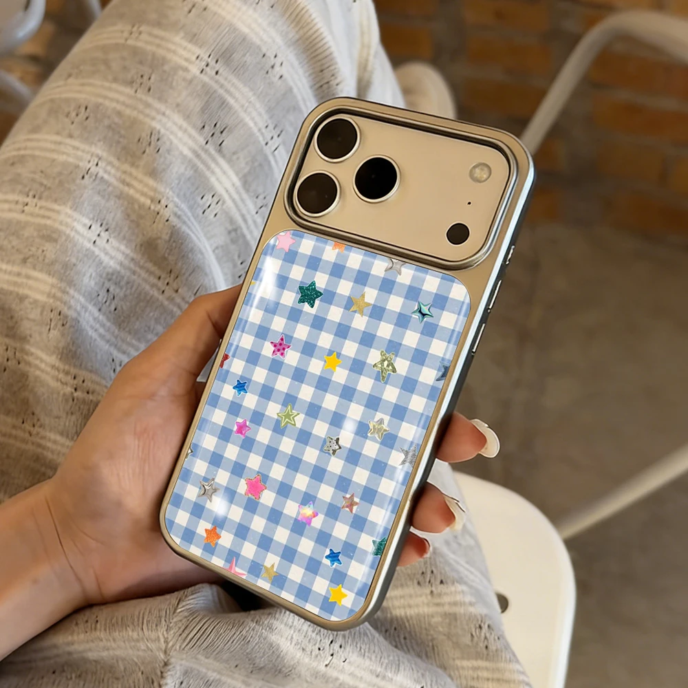 Blaues Karomuster Paar Drop Glue INS Hülle für iPhone 15 17 13 Pro Max Phone 11 12 13 ProMax 14 15 16 Plus Hüllen Stoßfest Niedliche Coque – Detail 4