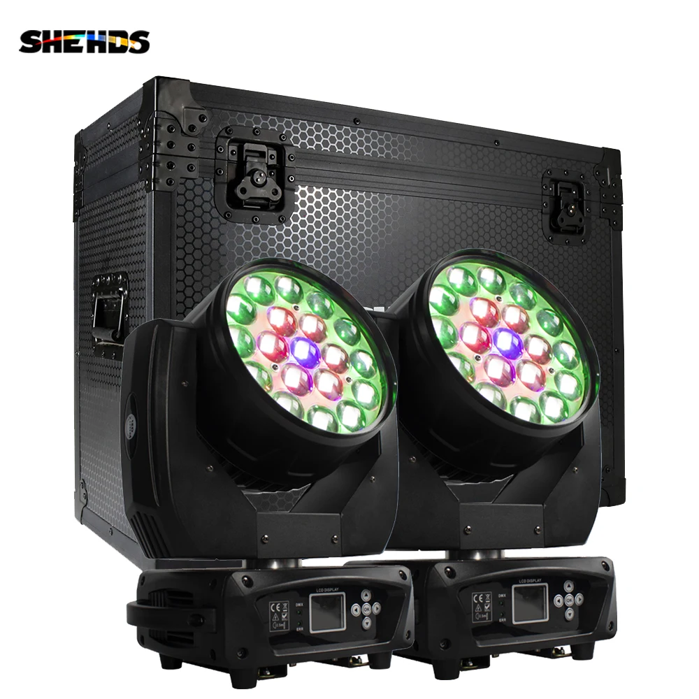 shehds pecas led feixe mais lavagem 19x15w rgbw com case zoom iluminacao para palco profissional performances bares dj disco 02