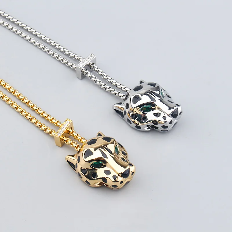 Europe America Designer Luxury Sweater Chain Men Women Lady Black Enamel Spots Leopard Pendant Long Thick Necklace